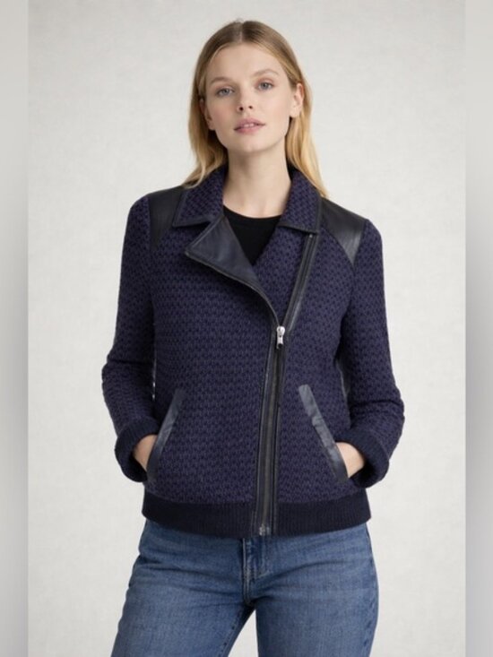 rag & bone Jackets & Blazers - Rag & Bone Melinda Knit Bouclé Wool Leather Moto Jacket Size XS